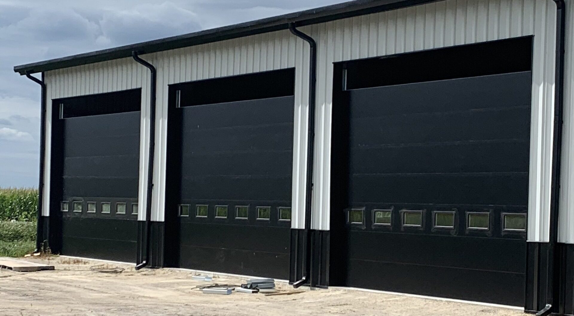 Black modern commercial garage doors